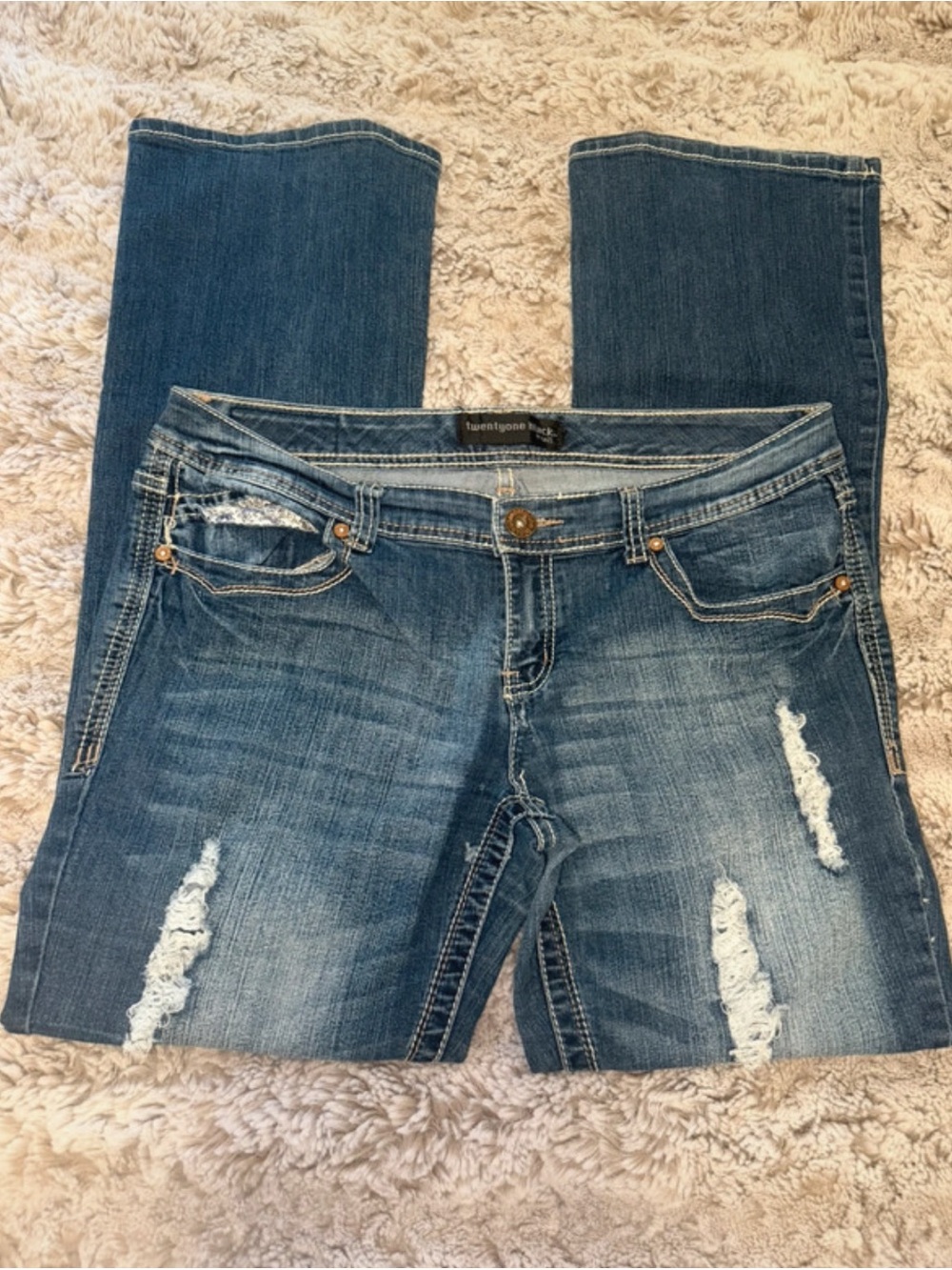 Rue21 Women's Distressed Dark Blue Boot Cut Jeans